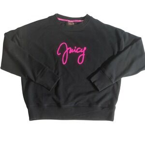 Juicy Couture Sport Sweatshirt Black Pink Script Logo Thumbhole Cuffs Pullover